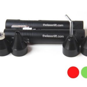 A pair of black tubes with red and green caps.