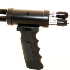 A black gun with two shots attached to it.
